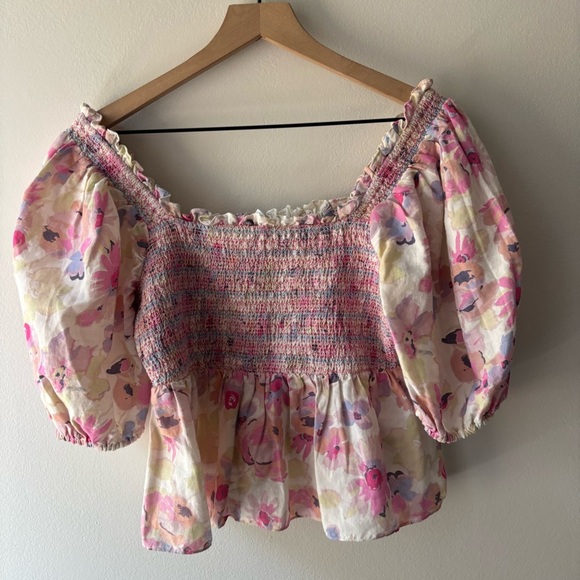 SOMETHING NAVY Floral Smocked Top‎ in Pastel Sz S - Picture 4 of 8